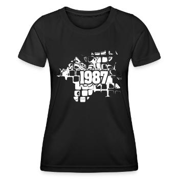Œuvre d’art 1987 - T-shirt sport Femme - noir - Devant - AI Model Female 172 light (172cm)
