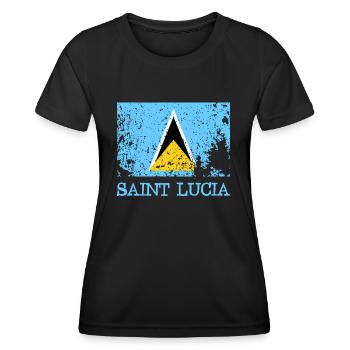 Saint Lucia Grunge Flag - Castries - West Indies - Women's Functional T-Shirt - black - Front - AI Model Female 172 light (172cm)