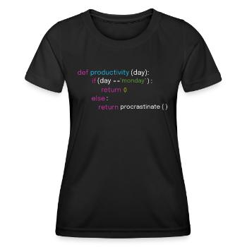 Lustiges Montag- und Coding-Design - Frauen Funktions-T-Shirt - Schwarz - Vorne - AI Model Female 172 light (172cm)
