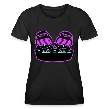 2 DJ Eulen Mischpult Musik auflegen Club Party Duo - Frauen Funktions-T-Shirt - Schwarz - Vorne - AI Model Female 172 light (172cm)