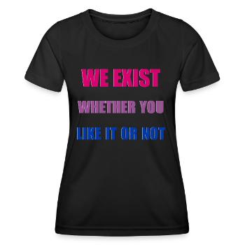 We Exist - Bisexuelle Flagge - Frauen Funktions-T-Shirt - Schwarz - Vorne - AI Model Female 172 light (172cm)