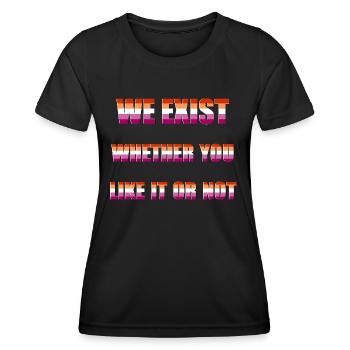 We Exist - Drapeau lesbien - T-shirt sport Femme - noir - Devant - AI Model Female 172 light (172cm)