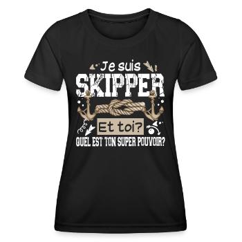 Skipper Super Pouvoir Mer Marin Capitaine Bateau - T-shirt sport Femme - noir - Devant - AI Model Female 172 light (172cm)