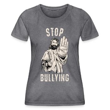 Stopp Mobbing - Frauen Funktions-T-Shirt - dunkle Melange  - Vorne - AI Model Female 172 light (172cm)