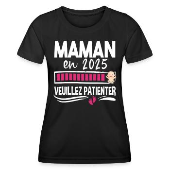 2025 Maman Mère Bébé Naissance Cadeau Grossesse - T-shirt sport Femme - noir - Devant - AI Model Female 172 light (172cm)