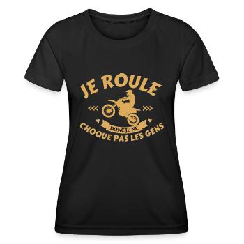 Je roule le moto, biker,Vélo - T-shirt sport Femme - noir - Devant - AI Model Female 172 light (172cm)