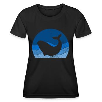 Retro Wahle Watching Humpback Blue Sperm Wahle - Frauen Funktions-T-Shirt - Schwarz - Vorne - AI Model Female 172 light (172cm)