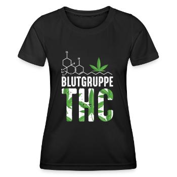 Blutgruppe THC | Lustiges Cannabis Druffi Geschenk - Frauen Funktions-T-Shirt - Schwarz - Vorne - AI Model Female 172 light (172cm)