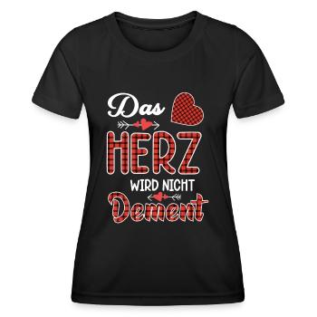 Das Herz wird nicht dement | Pflege mit Herz - Frauen Funktions-T-Shirt - Schwarz - Vorne - AI Model Female 172 light (172cm)