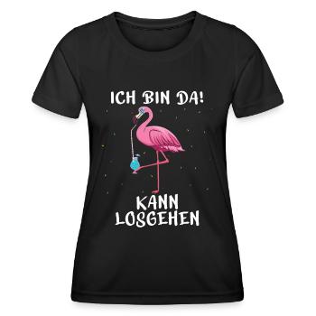Ich bin da kann losgehen Flamingo Party Saufen - Frauen Funktions-T-Shirt - Schwarz - Vorne - AI Model Female 172 light (172cm)