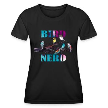 Bird Nerd Lustiges Vogel Design - Frauen Funktions-T-Shirt - Schwarz - Vorne - AI Model Female 172 light (172cm)