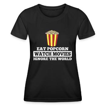 Mangez du pop-corn, regardez des films, ignorez le monde... - T-shirt sport Femme - noir - Devant - AI Model Female 172 light (172cm)
