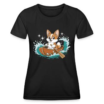 A Corgi Boating Paddle Boat - Women's Functional T-Shirt - black - Front - AI Model Female 172 light (172cm)