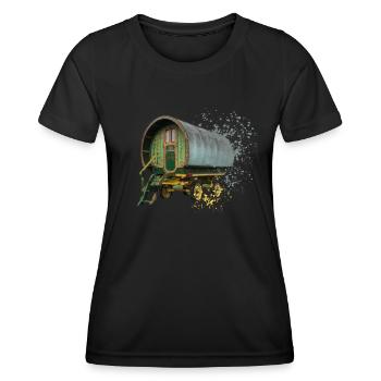 caravane gitane tirée par des chevaux, - T-shirt sport Femme - noir - Devant - AI Model Female 172 light (172cm)
