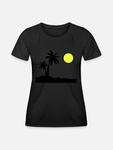 Palmen Insel - Frauen Funktions-T-Shirt - Schwarz