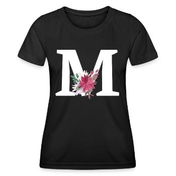 Buchstabe m blumig - Frauen Funktions-T-Shirt - Schwarz - Vorne - AI Model Female 172 light (172cm)