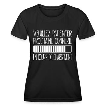 Prochaine connerie en cours de chargement - T-shirt sport Femme - noir - Devant - AI Model Female 172 light (172cm)