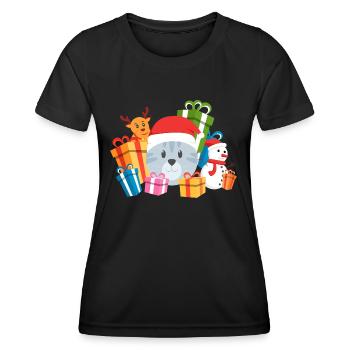 Christmas Cat Present - Women's Functional T-Shirt - black - Front - AI Model Female 172 light (172cm)