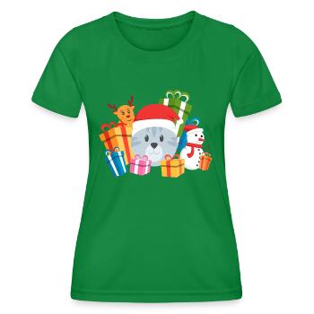 Christmas Cat Present - Women's Functional T-Shirt - kelly green - Front - AI Model Female 172 dark (172cm)