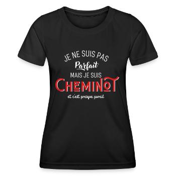 pas parfait mais cheminot - T-shirt sport Femme - noir - Devant - AI Model Female 172 light (172cm)