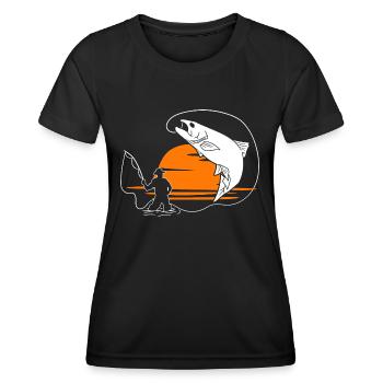 Fliegenfischen Rising Sun Angler Fischer Angeln - Frauen Funktions-T-Shirt - Schwarz - Vorne - AI Model Female 172 light (172cm)