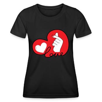 LOVE doigt coeur typo 3 - T-shirt sport Femme - noir - Devant - AI Model Female 172 light (172cm)