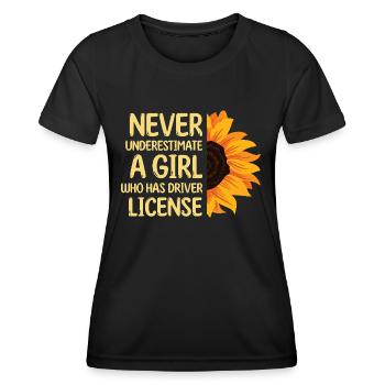 Ne sous-estimez jamais une fille qui a le permis de conduire - T-shirt sport Femme - noir - Devant - AI Model Female 172 light (172cm)