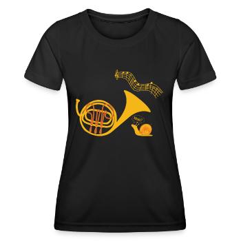 Lustiges Shirt französisches Horn Musikinstrument - Frauen Funktions-T-Shirt - Schwarz - Vorne - AI Model Female 172 light (172cm)