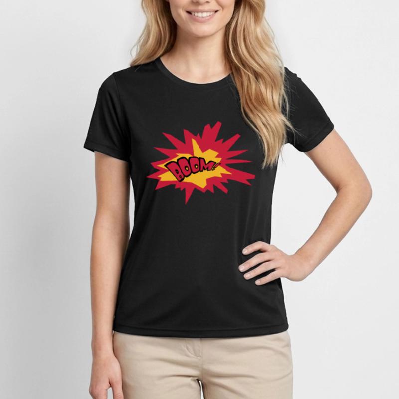 boom text fire flame hot tnt dynamite explode Women's Functional T-Shirt