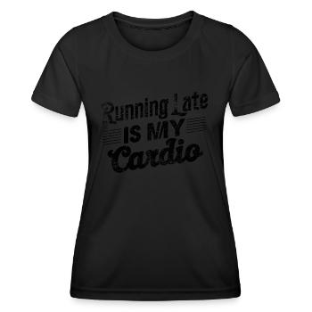 en retard cardio - humour sport - T-shirt sport Femme - noir - Devant - AI Model Female 172 light (172cm)