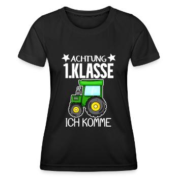 Einschulung Erste Klasse Junge Traktor - Frauen Funktions-T-Shirt - Schwarz - Vorne - AI Model Female 172 light (172cm)
