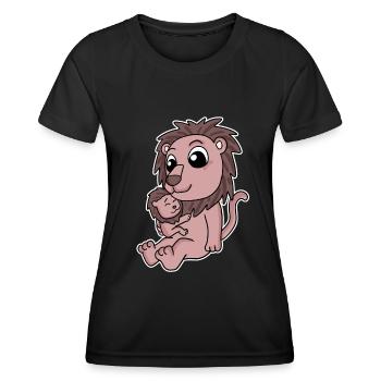 Lion famille - Lion avec bébé - Lion - T-shirt sport Femme - noir - Devant - AI Model Female 172 light (172cm)