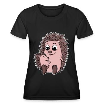 Igel Familie - Igel mit Baby - Igel Motiv - Frauen Funktions-T-Shirt - Schwarz - Vorne - AI Model Female 172 light (172cm)