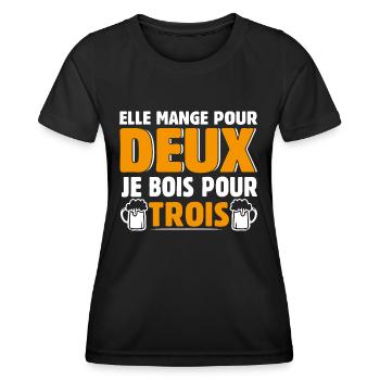Elle mange pour deux, Je bois pour trois - T-shirt sport Femme - noir - Devant - AI Model Female 172 light (172cm)