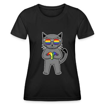 CHAT LGBT British Shorthair Rainbow - T-shirt sport Femme - noir - Devant - AI Model Female 172 light (172cm)