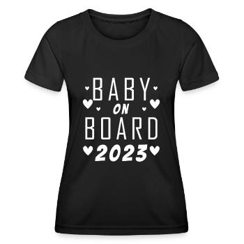Bébé à bord grossesse enceinte 2023 - T-shirt sport Femme - noir - Devant - AI Model Female 172 light (172cm)