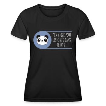 Panda : y’en a que pour les chats dans ce pays - T-shirt sport Femme - noir - Devant - AI Model Female 172 light (172cm)