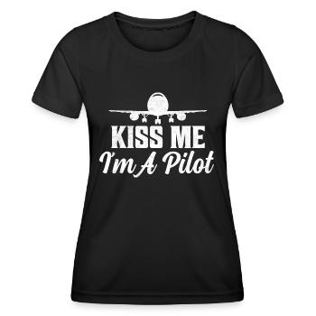 Embrasse-moi Je suis une compagnie aérienne pilote d’aviation - T-shirt sport Femme - noir - Devant - AI Model Female 172 light (172cm)