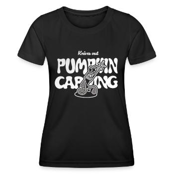Kürbis schnitzen Vintage Cartoon Messer Halloween - Frauen Funktions-T-Shirt - Schwarz - Vorne - AI Model Female 172 light (172cm)