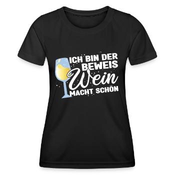 Weintrinker Ich bin der Beweis Wein macht schön - Frauen Funktions-T-Shirt - Schwarz - Vorne - AI Model Female 172 light (172cm)