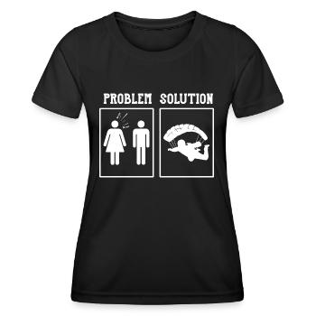 Problème Solution Épouse Mari Parachute Parachutisme - T-shirt sport Femme - noir - Devant - AI Model Female 172 light (172cm)