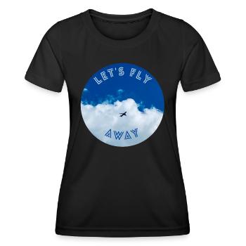 Lasst uns wegfliegen, das Thema mit dem Flugzeug am Himmel. Luftfahrt - Frauen Funktions-T-Shirt - Schwarz - Vorne - AI Model Female 172 light (172cm)