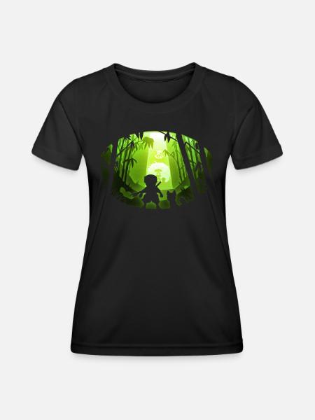 Scherenschnitt – kleiner Ninja und sein Fuchs - Frauen Funktions-T-Shirt - Schwarz
