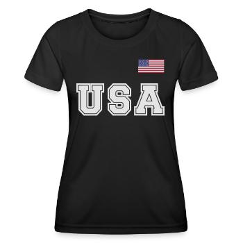 TEAM USA amerikanische Flagge Fahne über Schrift - Frauen Funktions-T-Shirt - Schwarz - Vorne - AI Model Female 172 light (172cm)
