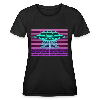 Découvrez notre Retro Style Vintage Design UFO - T-shirt sport Femme - noir - Devant - AI Model Female 172 light (172cm)