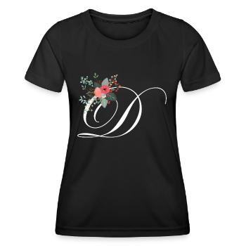 Lettre d fleuris - T-shirt sport Femme - noir - Devant - AI Model Female 172 light (172cm)