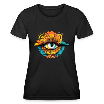 Allsehendes 70er Jahre Auge Wolke Retro Vintage - Frauen Funktions-T-Shirt - Schwarz - Vorne - AI Model Female 172 light (172cm)