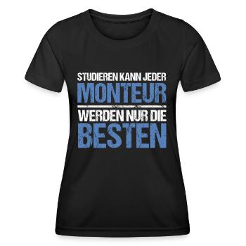 Studieren kann jeder - Monteur Edition - Frauen Funktions-T-Shirt - Schwarz - Vorne - AI Model Female 172 light (172cm)