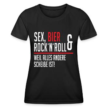 Sex Bier Rock n roll weil alles andere scheiße ist - Frauen Funktions-T-Shirt - Schwarz - Vorne - AI Model Female 172 light (172cm)