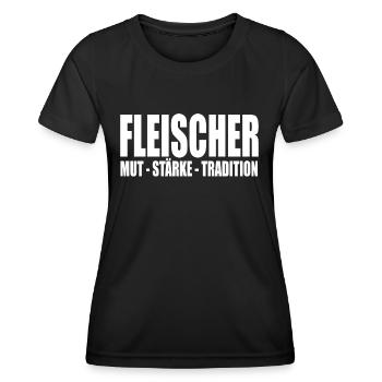 FLeischer MUT STÄRKE TRADITION - Frauen Funktions-T-Shirt - Schwarz - Vorne - AI Model Female 172 light (172cm)